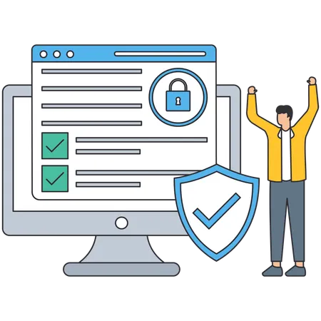 Man happy while Verified page  Illustration