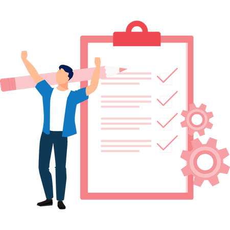 Man happy with chart document analysis  Illustration