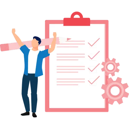 Man happy with chart document analysis  Illustration