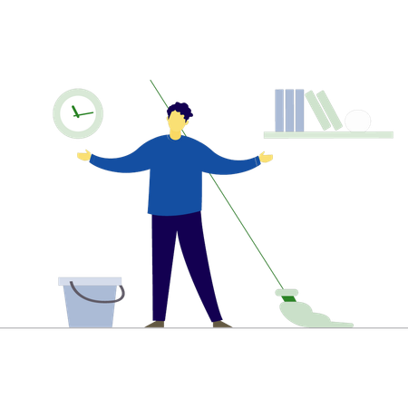 Man happy with cleaning house  Illustration