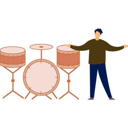 Man happy with drum set  Illustration