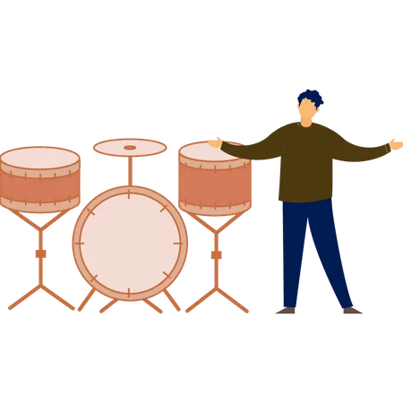 Man happy with drum set  Illustration