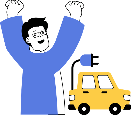 Man happy with electric vehicle  Illustration