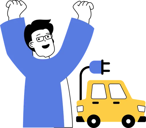 Man happy with electric vehicle  Illustration