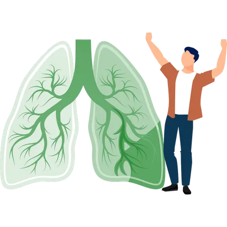 Man happy with his healthy lungs  Illustration
