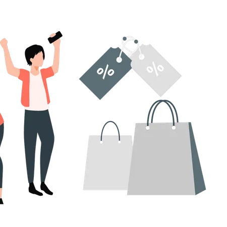 Man happy with his shopping discount  Illustration