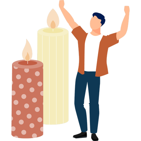 Man happy with home decoration candle  Illustration