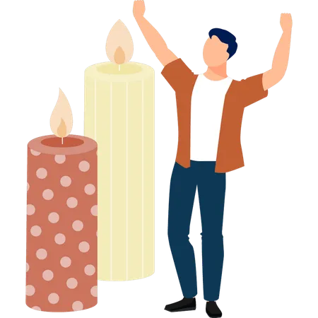 Man happy with home decoration candle  Illustration