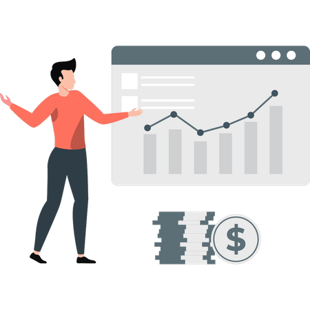 Man happy with investment growth graph  Illustration