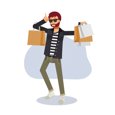 A Man Is Happy With Shopping Shopping Concept Sale Flat Vector Cartoon Character Illustration Illustration