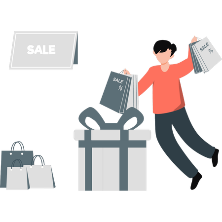 Man happy with shopping bag  Illustration