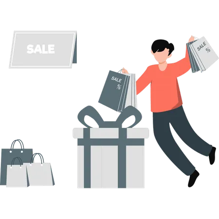 Man happy with shopping bag  Illustration