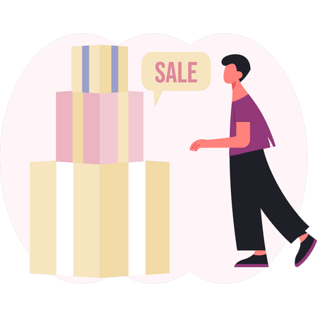 Man happy with shopping boxes  Illustration