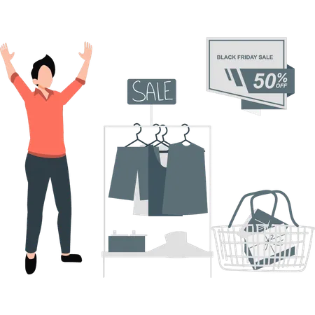 Man happy with shopping sale  Illustration