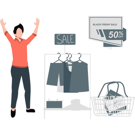 Man happy with shopping sale  Illustration