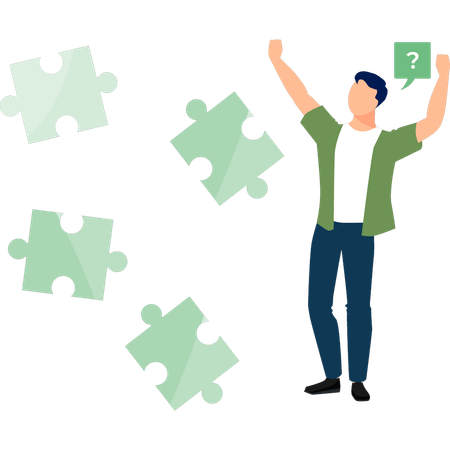 Man happy with the puzzle piece  Illustration