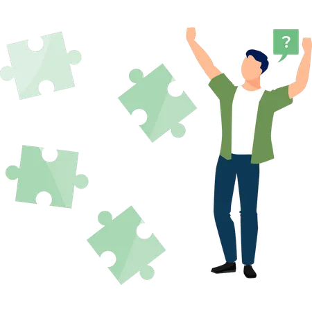 Man happy with the puzzle piece  Illustration