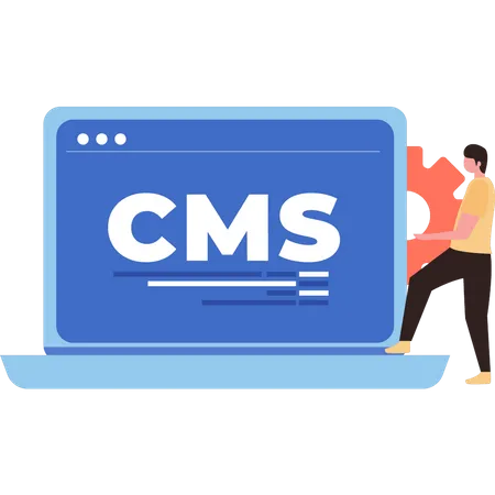 Man has a CMS system on his laptop  Illustration