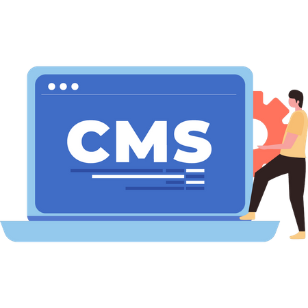 Man has a CMS system on his laptop  Illustration