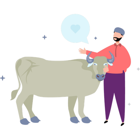 Man has a cow  イラスト