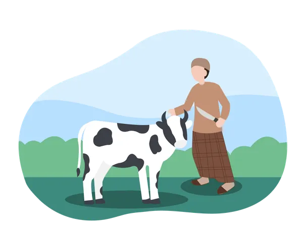 Man has a cow  Illustration