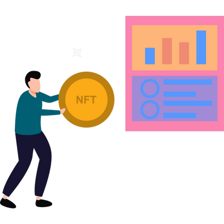 Man has an NFT coin  Illustration