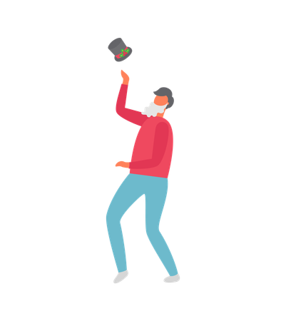Man has Artificial Beard Magic Hat  イラスト