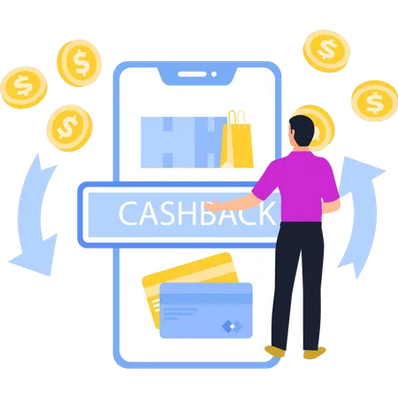The Guy Has Cashback After Shopping Illustration