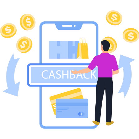 Man Has Cashback After Shopping  Illustration