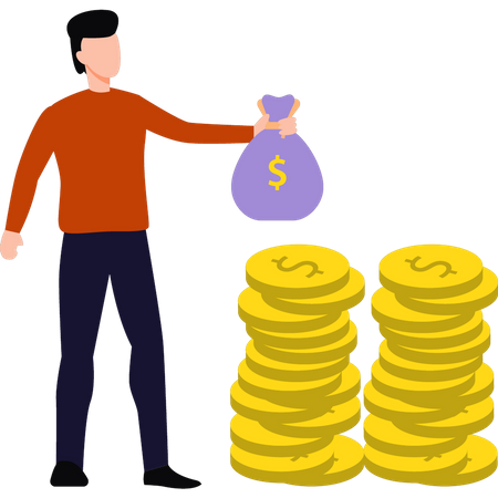 Man has dollar coins  Illustration