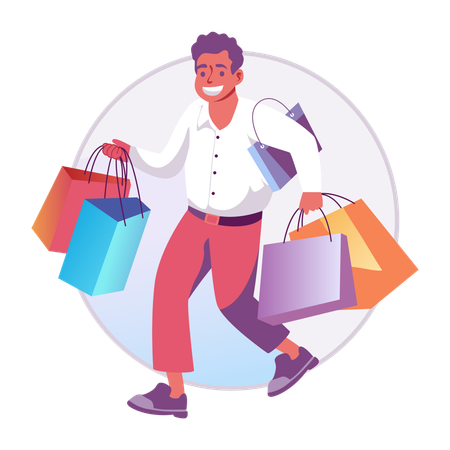 Man has done lots of shopping  Illustration