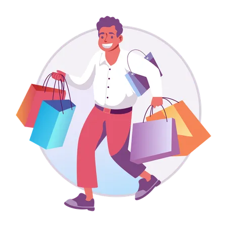 Man has done lots of shopping  Illustration