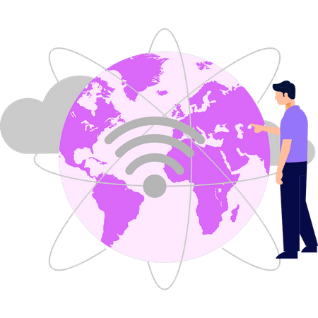 Man has global network connection  Illustration
