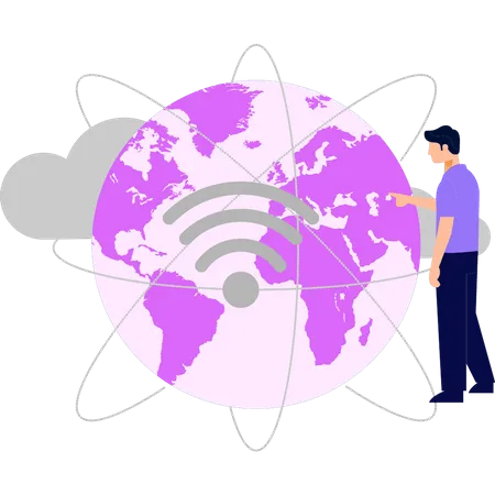 Man has global network connection  Illustration