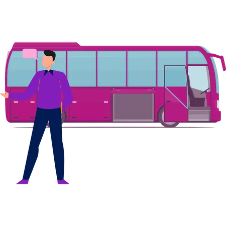 Man has opened luggage compartment in bus  Illustration