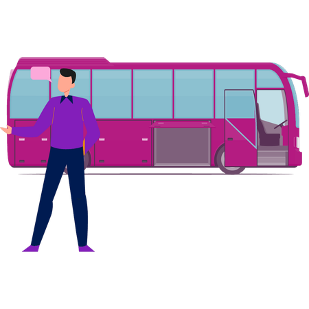 Man has opened luggage compartment in bus  Illustration