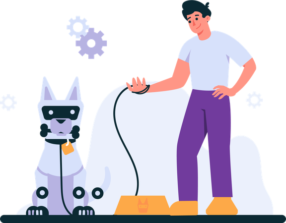 Man Has Robot Dog  Illustration