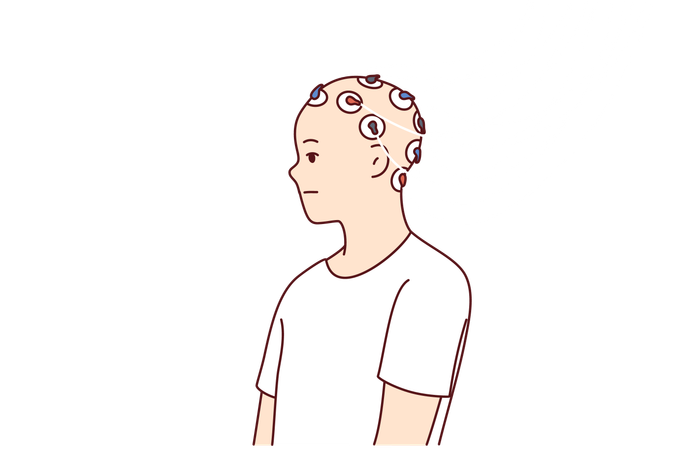 Man have electrodes connected to head to study brain activity  Illustration