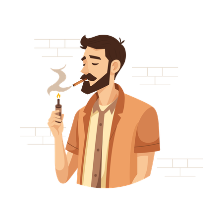 Man Have Smoking Addiction  Illustration