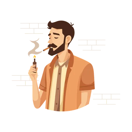 Man Have Smoking Addiction  Illustration