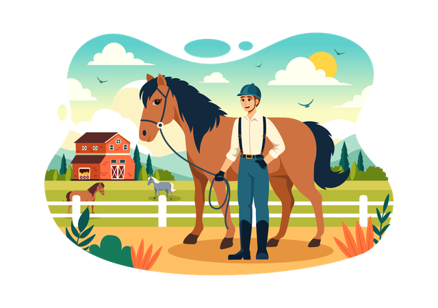 Man have the hobby of riding horse  Illustration