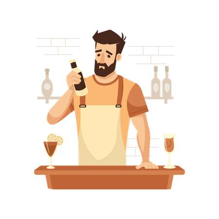 アルコール依存症の男性  イラスト