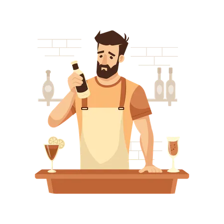 アルコール依存症の男性  イラスト