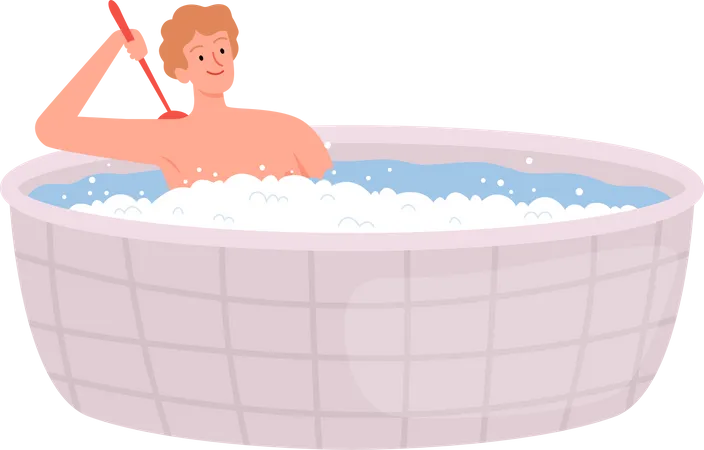 Man Having Bath Illustration
