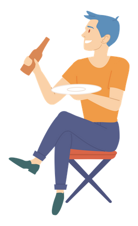 Man having beer while sitting on a chair  Illustration