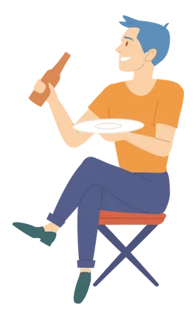 Man having beer while sitting on a chair  Illustration