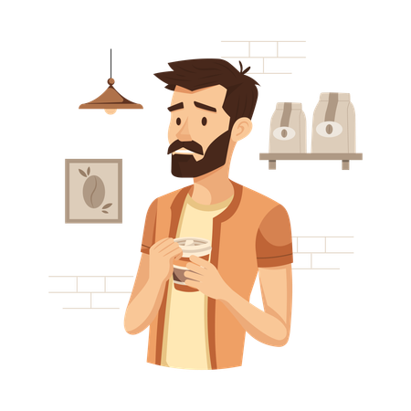 Man Having Coffee Addiction  Illustration
