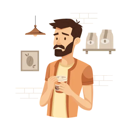 Man Having Coffee Addiction  Illustration
