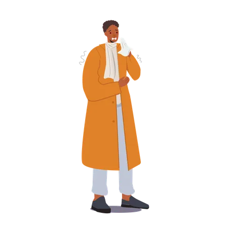 Man having cold in winter  Illustration