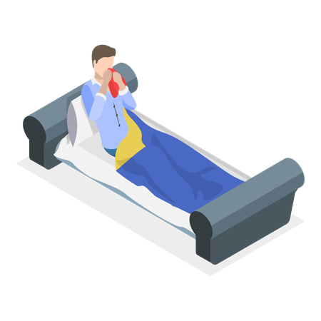 Man having cold while resting in bed  Illustration